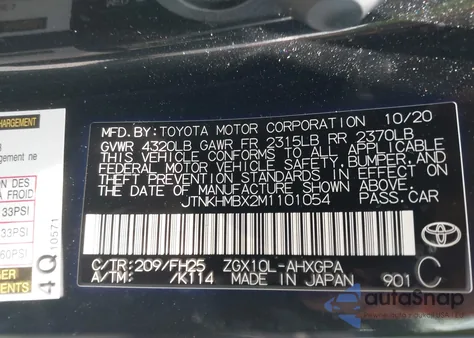 2021 Toyota C-Hr Nightshade Edition from USA, damaged, VIN JTNKHMBX2M1101054